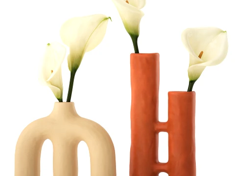 Bouquet White Flower Calla Vase sculptural decor set 3D Model