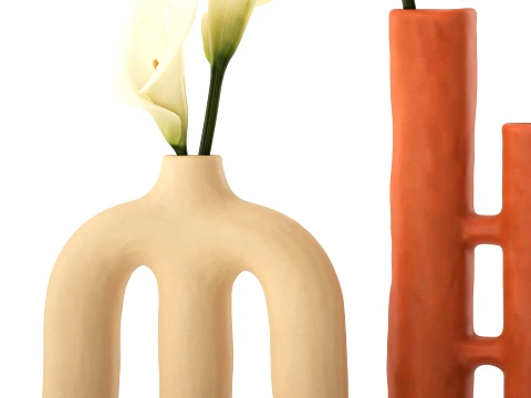 Bouquet White Flower Calla Vase sculptural decor set 3D Model