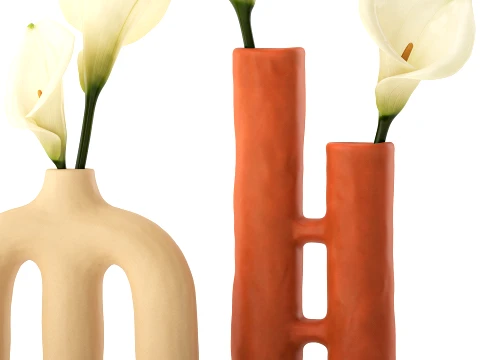 Bouquet White Flower Calla Vase sculptural decor set 3D Model