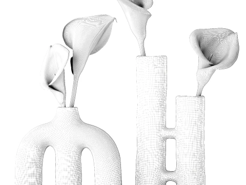 Bouquet White Flower Calla Vase sculptural decor set 3D Model