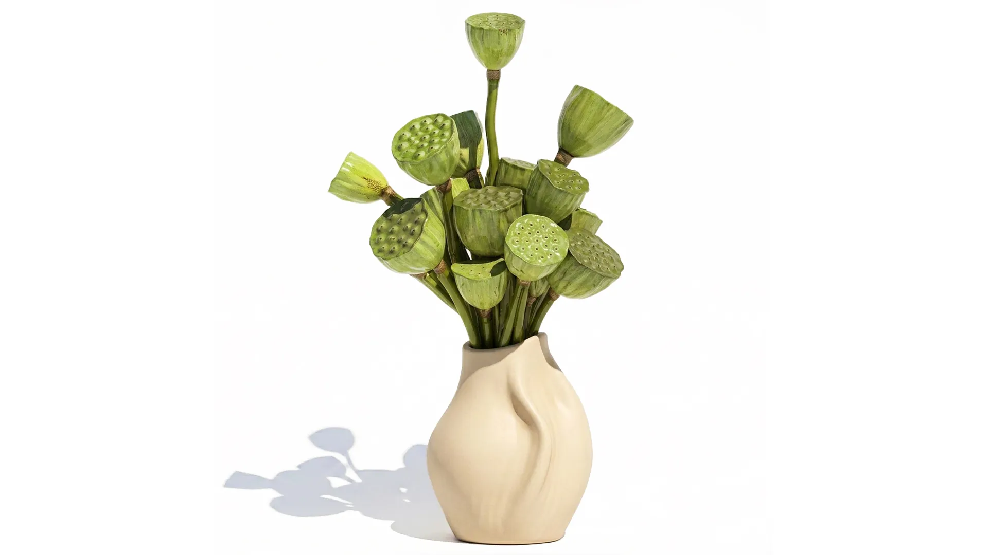 Bouquet green flowers small ceramic vase lotus dry decor 3D Model .c4d .max .obj .3ds .fbx .stl .blend 