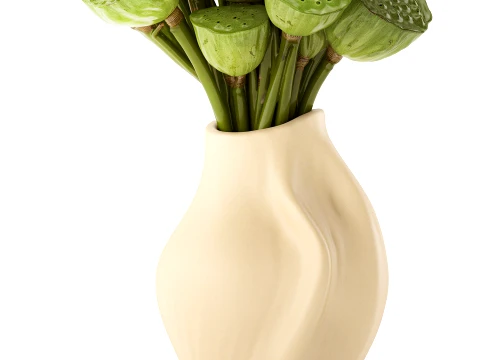 Bouquet green flowers small ceramic vase lotus dry decor 3D Model
