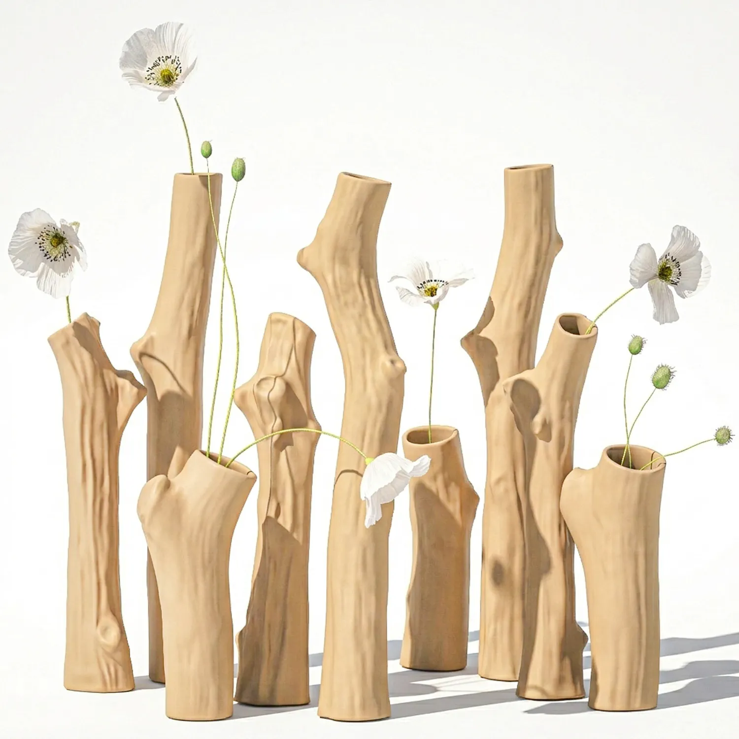 Branches Bouquet White Poppy Peony Vases set decor 3D Model .c4d .max .obj .3ds .fbx .stl .blend 