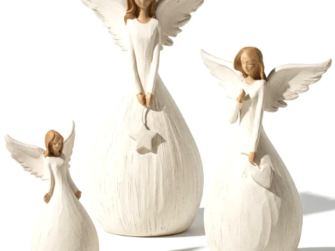 White set figurines statues woman girl angel wings Modèle 3D