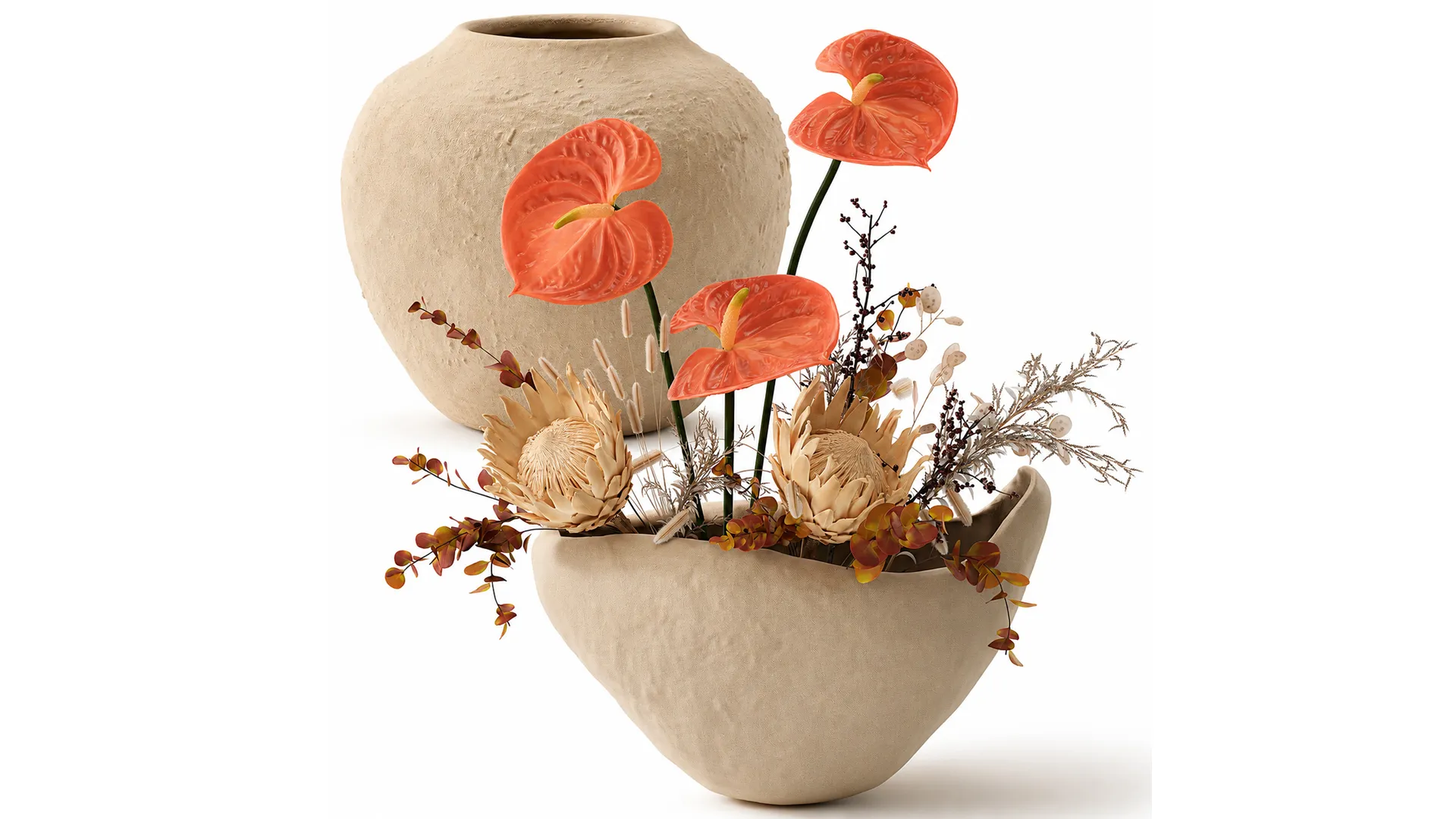 Autumn bouquet Protea Anthurium flower branches Zara Home 3D Model .c4d .max .obj .3ds .fbx .stl .blend 