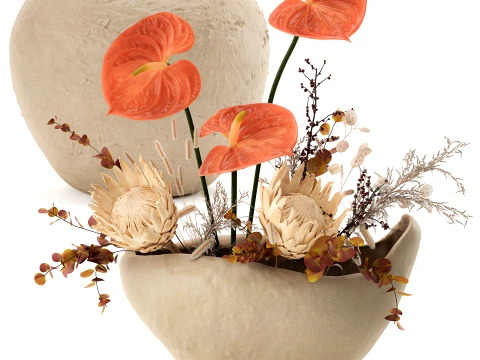 Autumn bouquet Protea Anthurium flower branches Zara Home 3D Model
