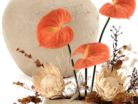 Autumn bouquet Protea Anthurium flower branches Zara Home 3D Model