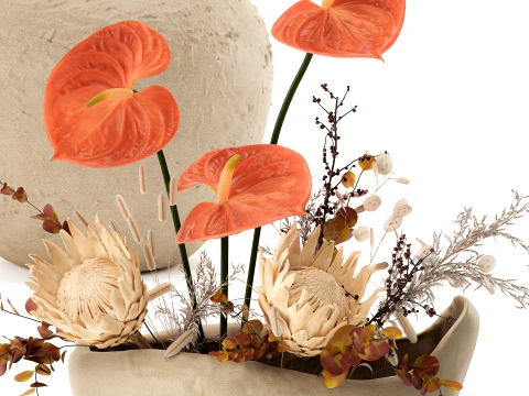Autumn bouquet Protea Anthurium flower branches Zara Home 3D Model