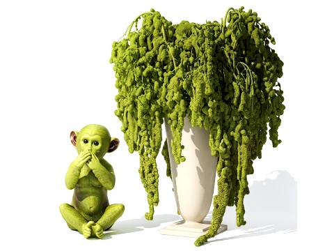 Bouquet green Amaranth Flowers monkey figurine set decor 3D Modell
