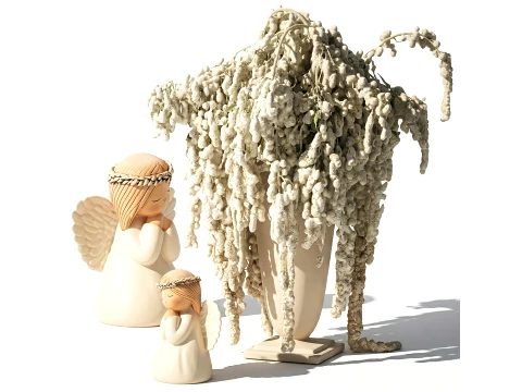 Bouquet Drooping Amaranth Flowers Angel Figurine decor set 3D Model