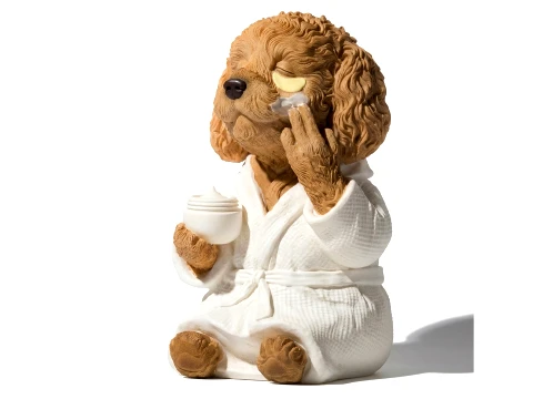 Toy dog figurine puppy in white robe spa cream decor Modelo 3D