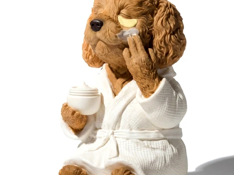 Toy dog figurine puppy in white robe spa cream decor 3D Model