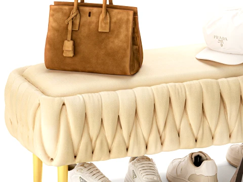 Set Small Bench Shoe Rack Sneakers Bag Backpack decor 3D Model