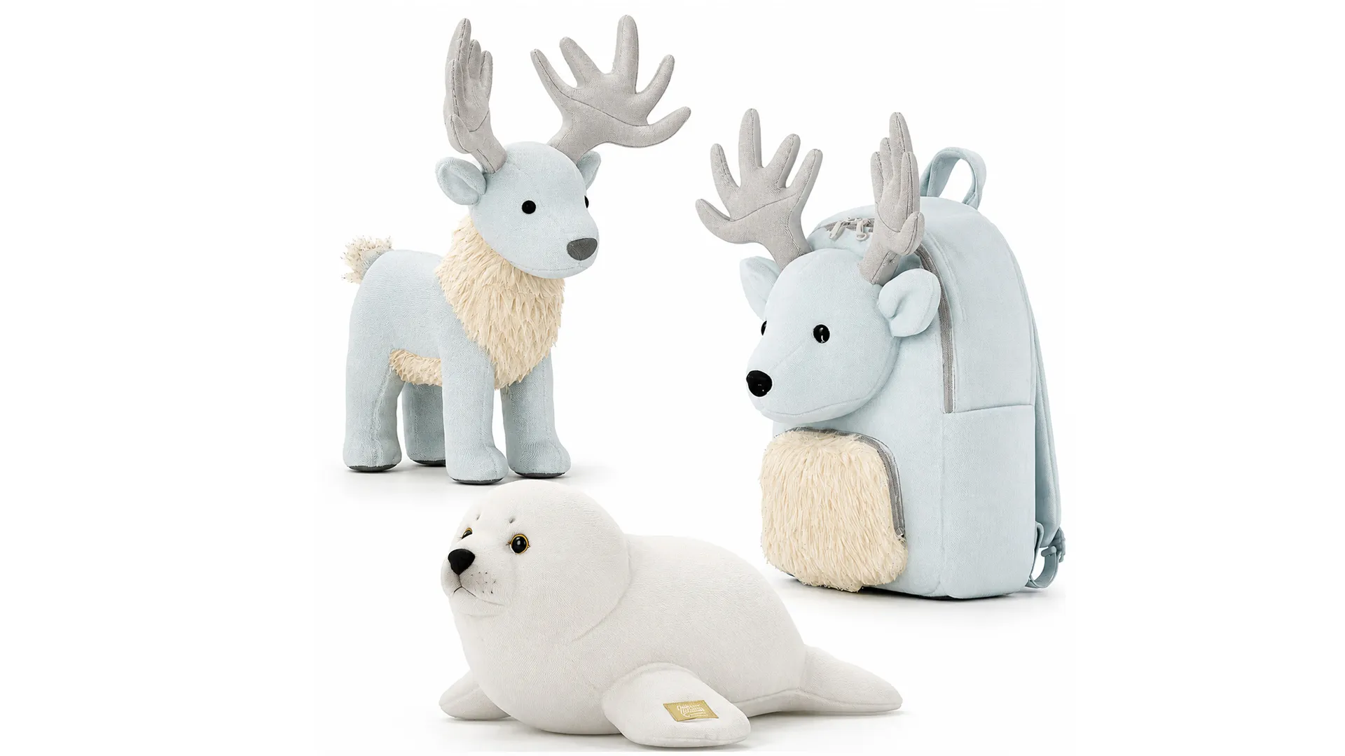 Soft plush toys baby seal deer fawn backpack set decor 3D Model .c4d .max .obj .3ds .fbx .stl .blend