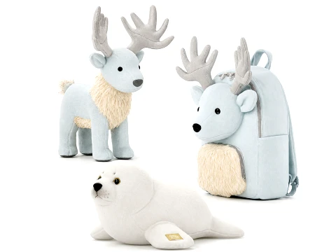 Soft plush toys baby seal deer fawn backpack set decor Modèle 3D