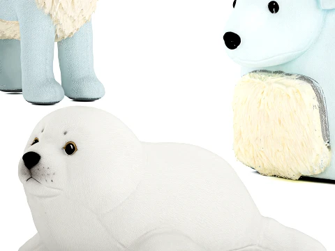 Soft plush toys baby seal deer fawn backpack set decor 3D Model