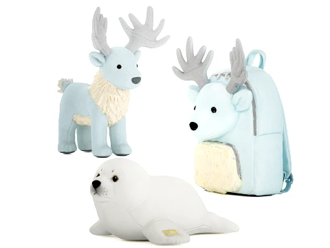 Soft plush toys baby seal deer fawn backpack set decor 3D Model