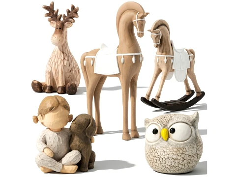 Figurines set deer horse dog owl girl abstract statues toys Modèle 3D
