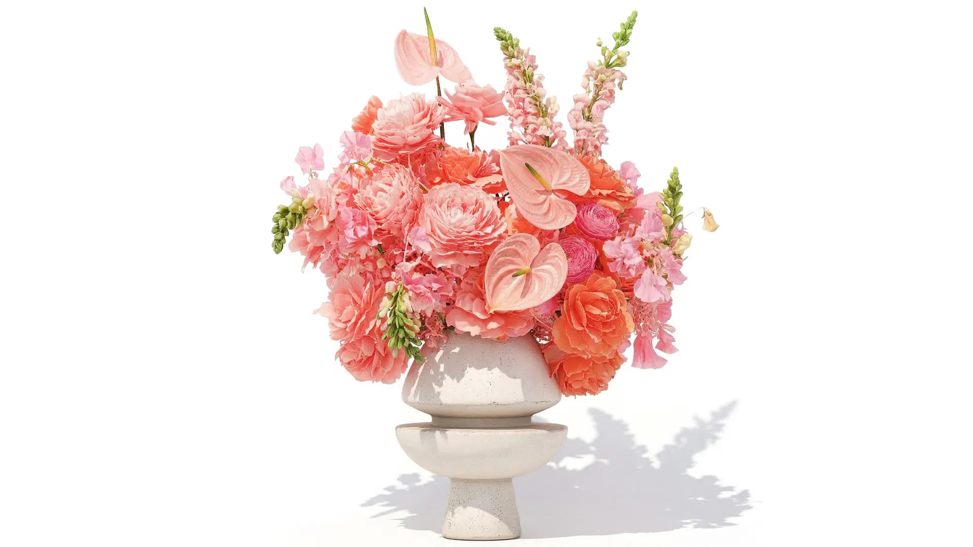Bouquet pink Flowers Anthurium Peony Rose vase decor new 3D Model .c4d .max .obj .3ds .fbx .stl .blend 