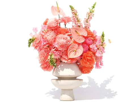 Bouquet pink Flowers Anthurium Peony Rose vase decor new 3D Model