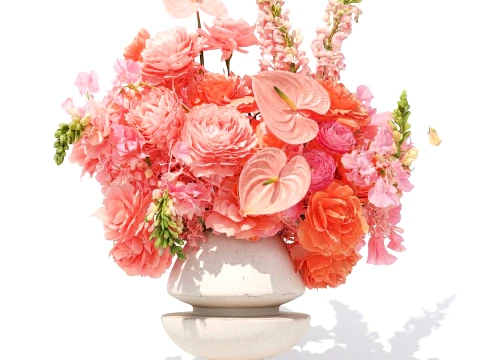Bouquet pink Flowers Anthurium Peony Rose vase decor new 3D Model