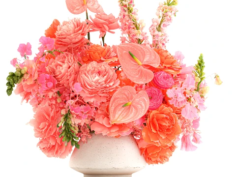 Bouquet pink Flowers Anthurium Peony Rose vase decor new 3D Model