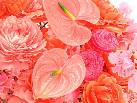 Bouquet pink Flowers Anthurium Peony Rose vase decor new 3D Model