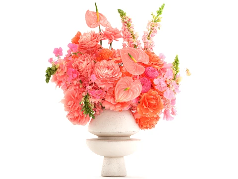 Bouquet pink Flowers Anthurium Peony Rose vase decor new 3D Model