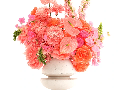 Bouquet pink Flowers Anthurium Peony Rose vase decor new 3D Model