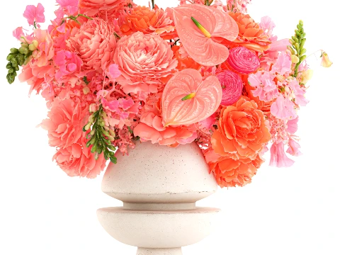 Bouquet pink Flowers Anthurium Peony Rose vase decor new 3D Model