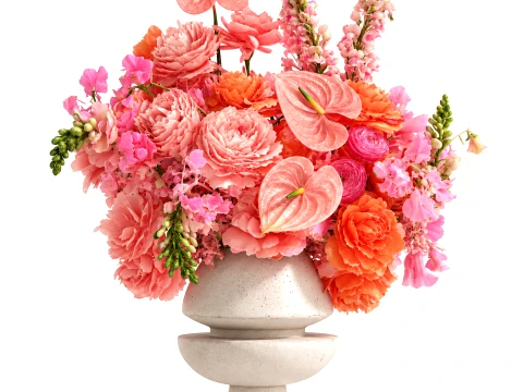 Bouquet pink Flowers Anthurium Peony Rose vase decor new 3D Model