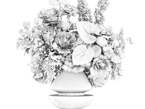 Bouquet pink Flowers Anthurium Peony Rose vase decor new 3D Model