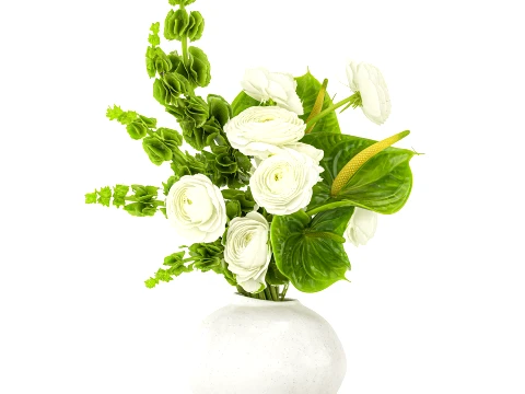 Bouquet Flowers Anthurium Moluccella Ranunculus vase decor 3D Model