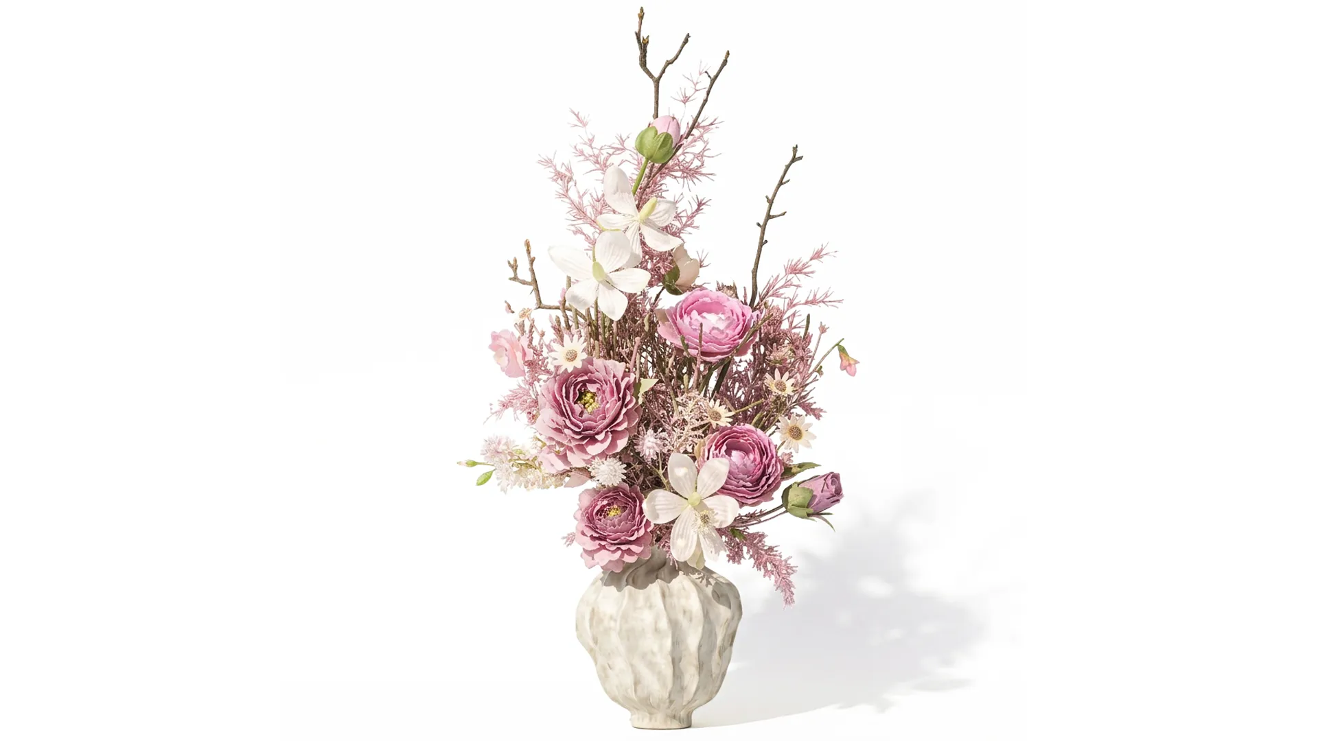 Bouquet flowers orchid peony asparagus fern branches vase decor 3D Model .c4d .max .obj .3ds .fbx .stl .blend 