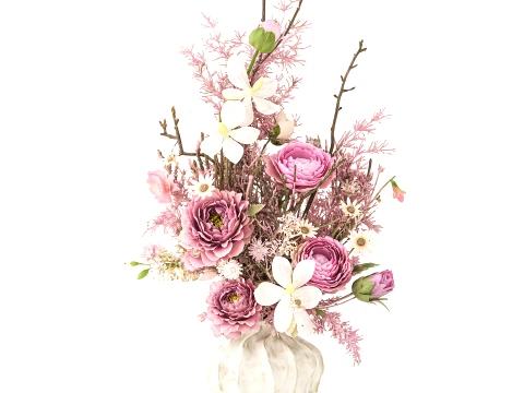 Bouquet flowers orchid peony asparagus fern branches vase decor 3D Model