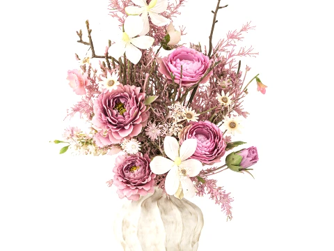 Bouquet flowers orchid peony asparagus fern branches vase decor 3D Model