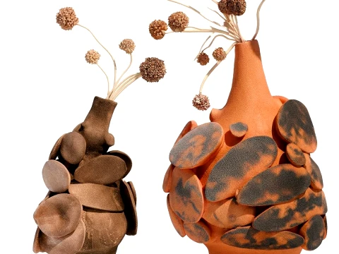 Dried flower Scabiosa stellata stone vase branches sculpture decor 3D Model