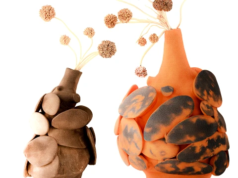 Dried flower Scabiosa stellata stone vase branches sculpture decor 3D Model