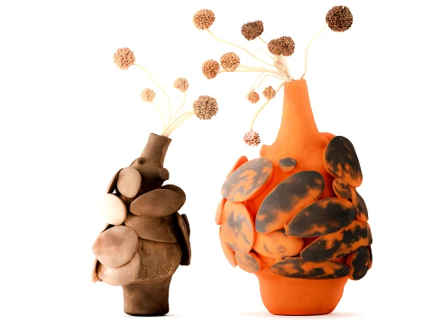 Dried flower Scabiosa stellata stone vase branches sculpture decor 3D Model