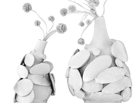 Dried flower Scabiosa stellata stone vase branches sculpture decor 3D Model