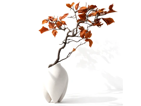 Minimalist autumn bouquet dried branches leaves decor vase Modèle 3D