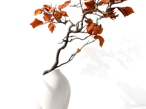 Minimalist autumn bouquet dried branches leaves decor vase 3D Model