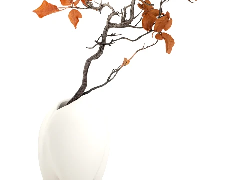 Minimalist autumn bouquet dried branches leaves decor vase 3D Model