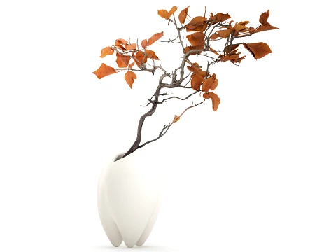 Minimalist autumn bouquet dried branches leaves decor vase 3D Model