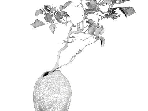 Minimalist autumn bouquet dried branches leaves decor vase 3D Model