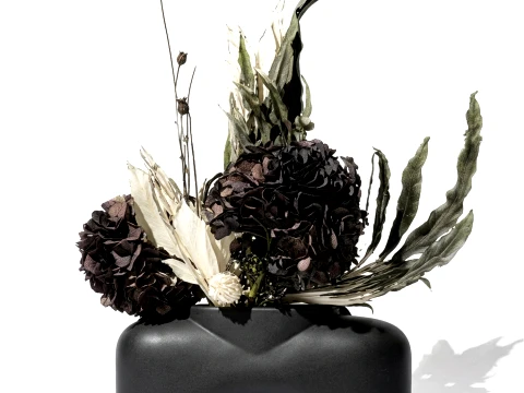 Small black bouquet dried branches hydrangea vase decor 3D Model