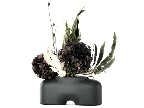 Small black bouquet dried branches hydrangea vase decor 3D Model
