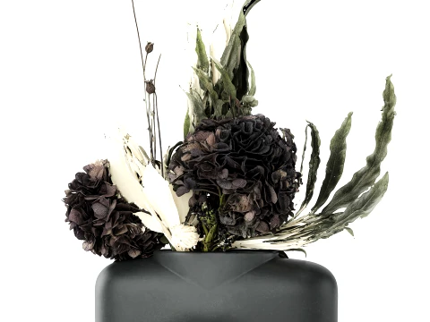 Small black bouquet dried branches hydrangea vase decor 3D Model