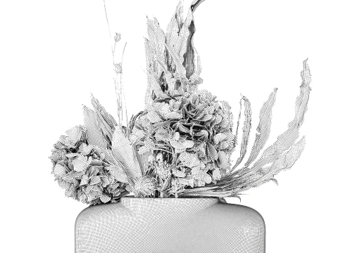 Small black bouquet dried branches hydrangea vase decor 3D Model