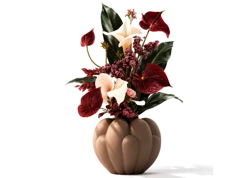 Bouquet red flowers Anthurium Calla lilies vase decor 3D Model